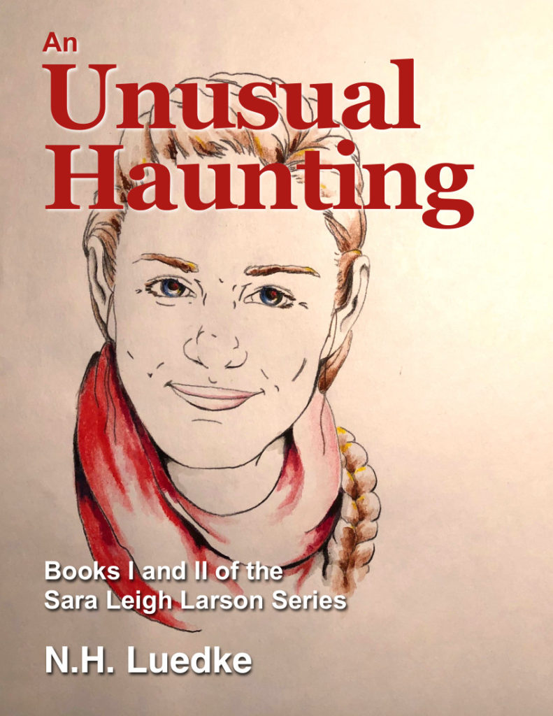 cover art for An Unusual Haunting featuring sketch of Sara and text